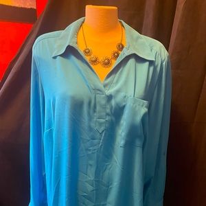 Turquoise blue silky blouse